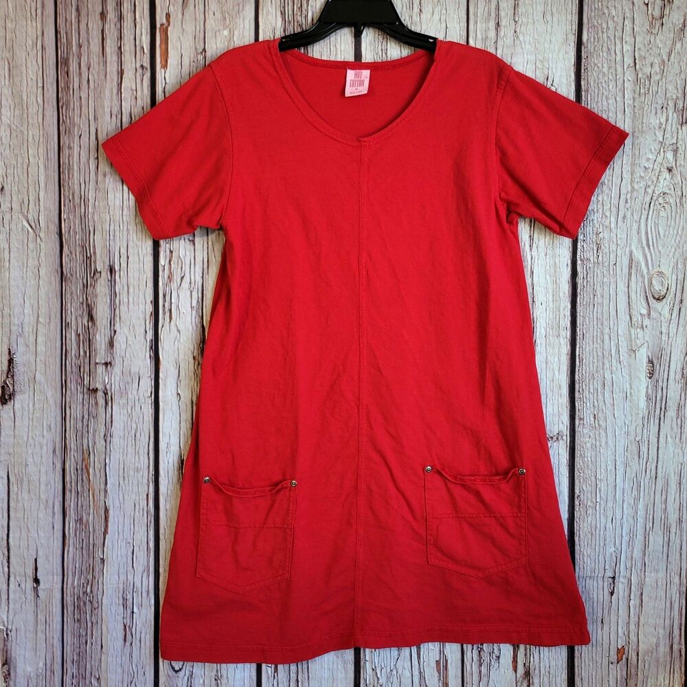 Vintage 90s T-Shirt Dress Shift Hot Cotton Made USA Chore Red Medium Women